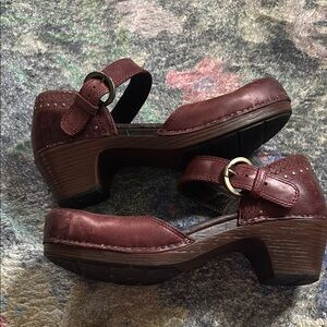 Dansko Studded Burgundy Leather Mary Jane Clogs